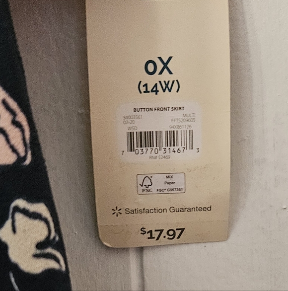 Terra And Sky Black A-Line Skirt Pink and White Floral Design Buttons Waist Tie - Picture 3 of 5